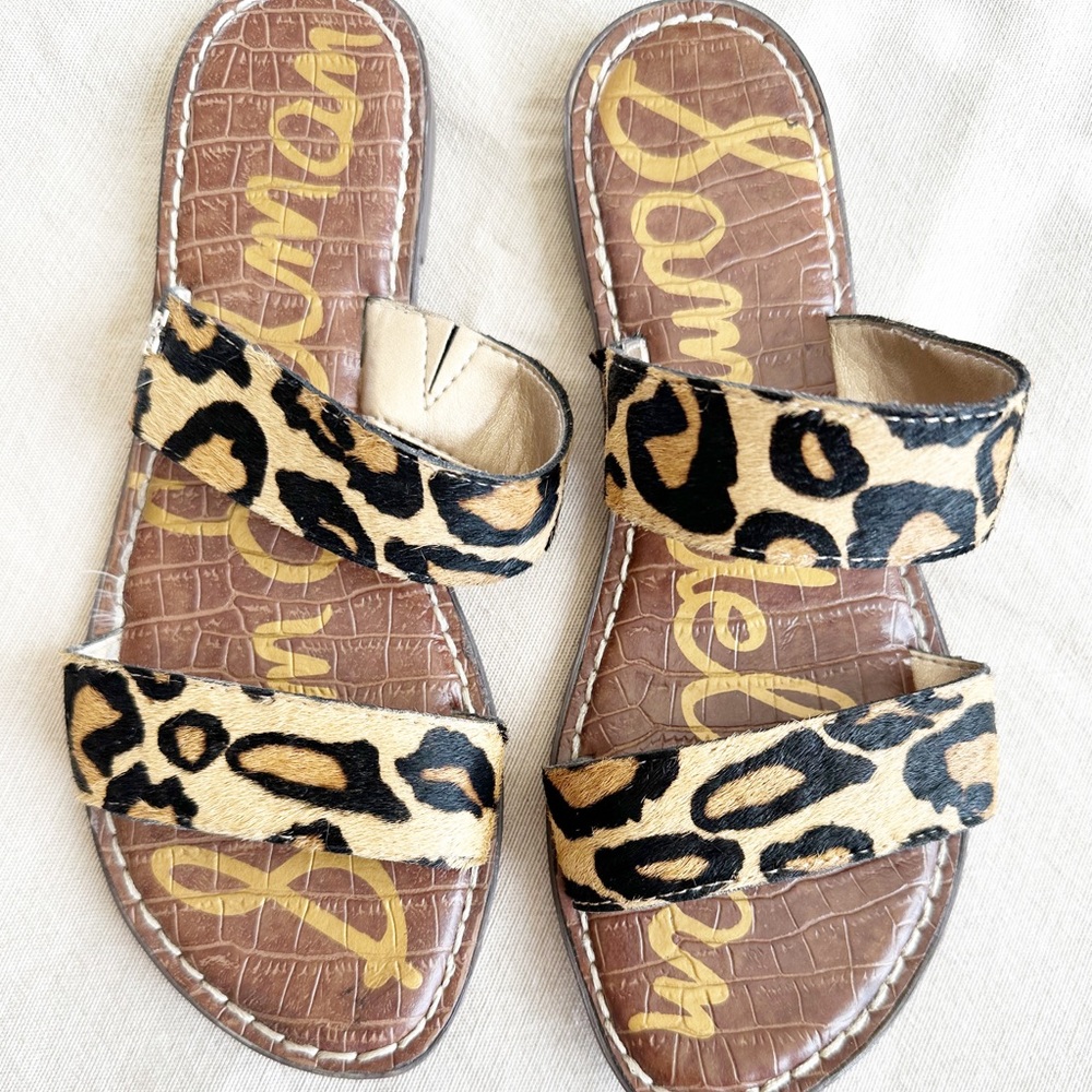 Sam Edelman haircalf fur animal print sandals